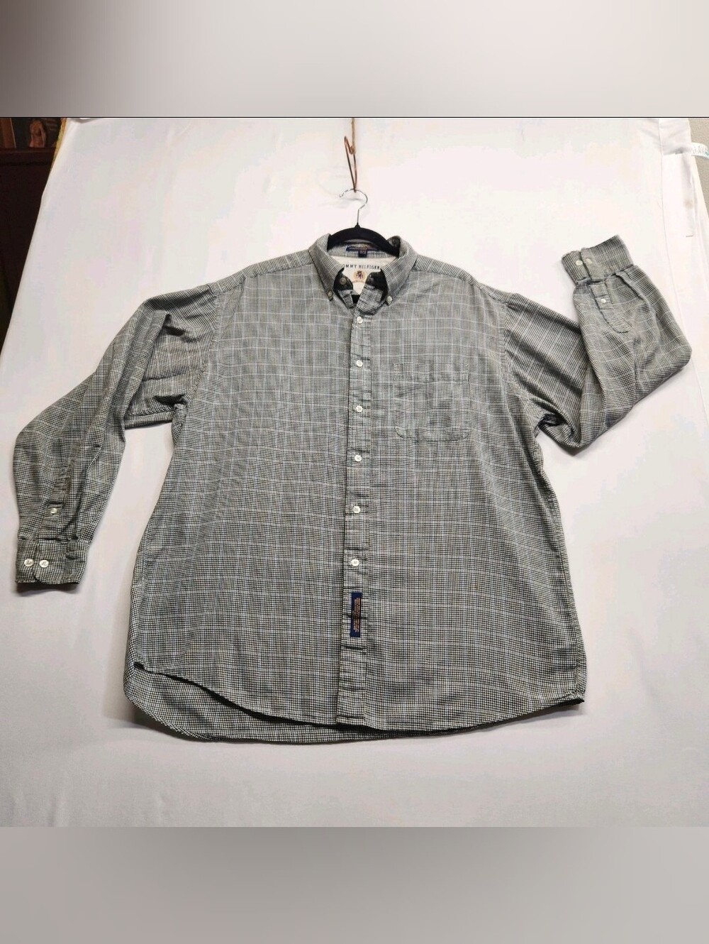 ⭐️Vintage Tommy Hilfiger Plaid Button Down Shirt Large 16.5 90s Gingham Grunge